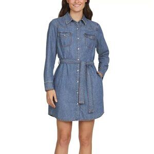 NEW Wrangler Women's XL Chambray Shirt Knee Dress Belted Long Sleeve Button up